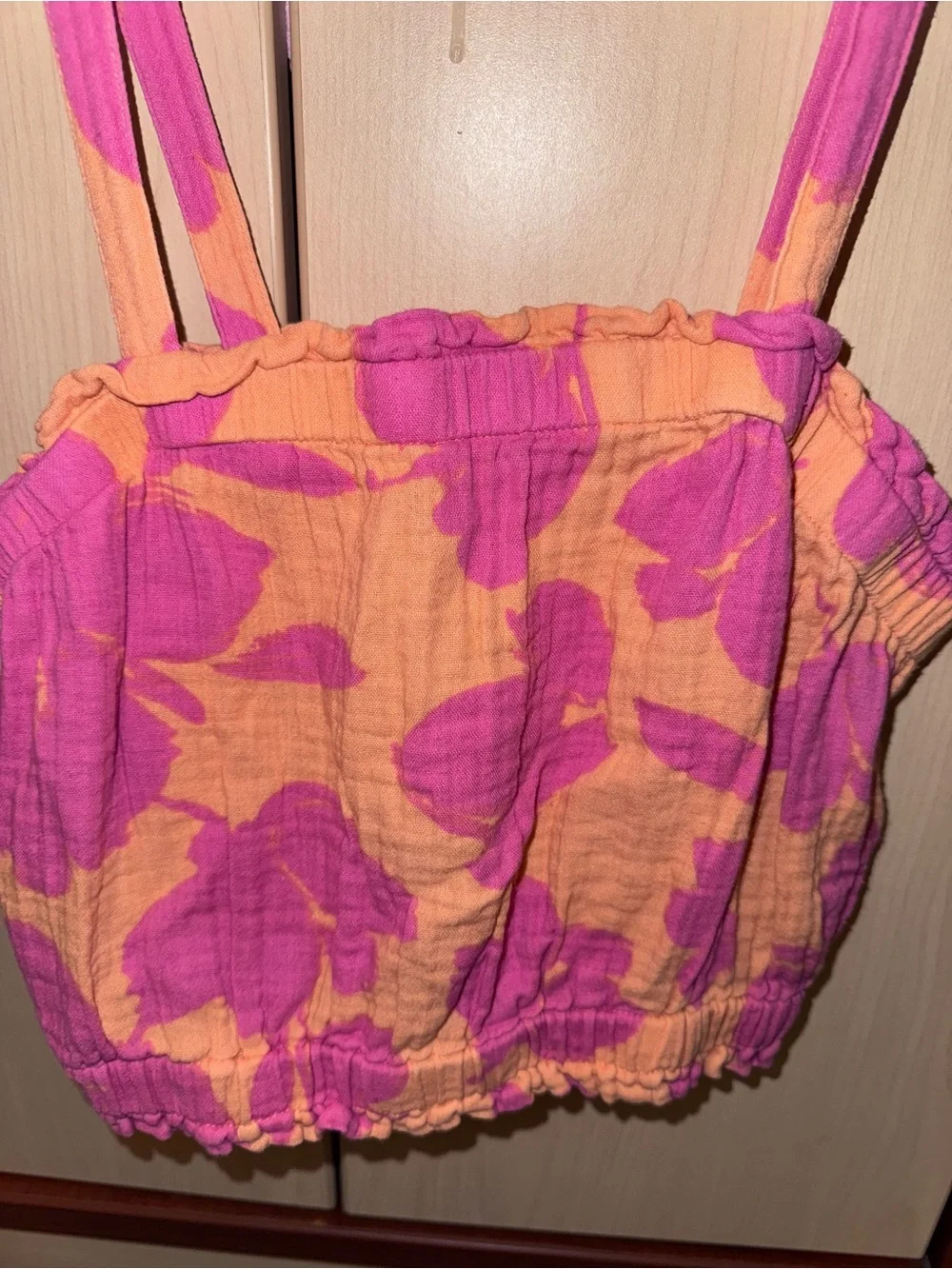 GAP Girls Floral 2 Piece Crop Top Shorts Set Pink Orange Size 8